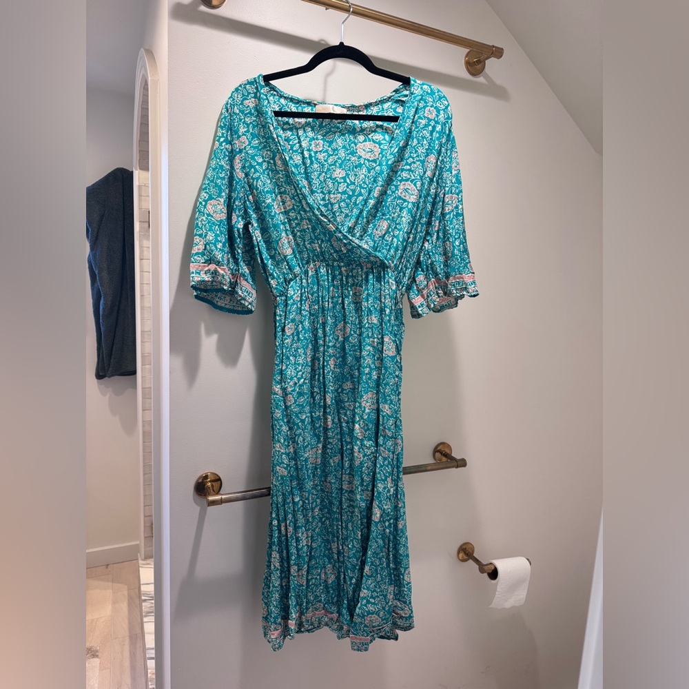 Natalie Martin Teal and Pink Floral Long Sleeve Dress